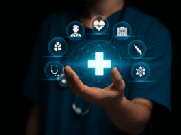 édico interagindo com sistema de inteligência artificial durante consulta