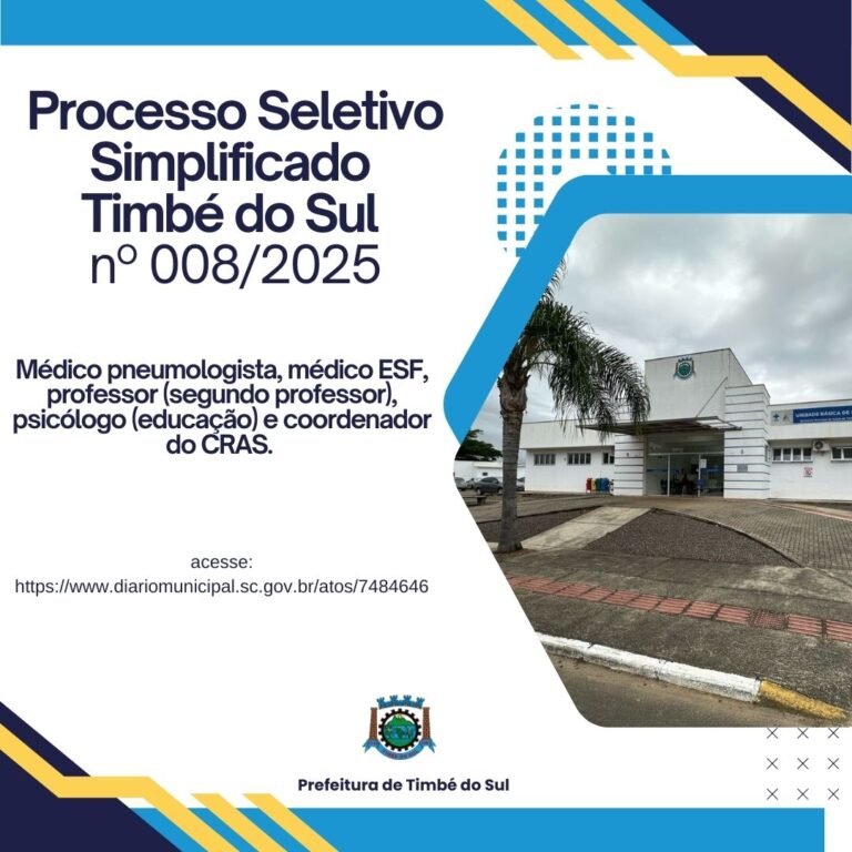 Timbé do Sul abre processo seletivo com vagas em diversas áreas