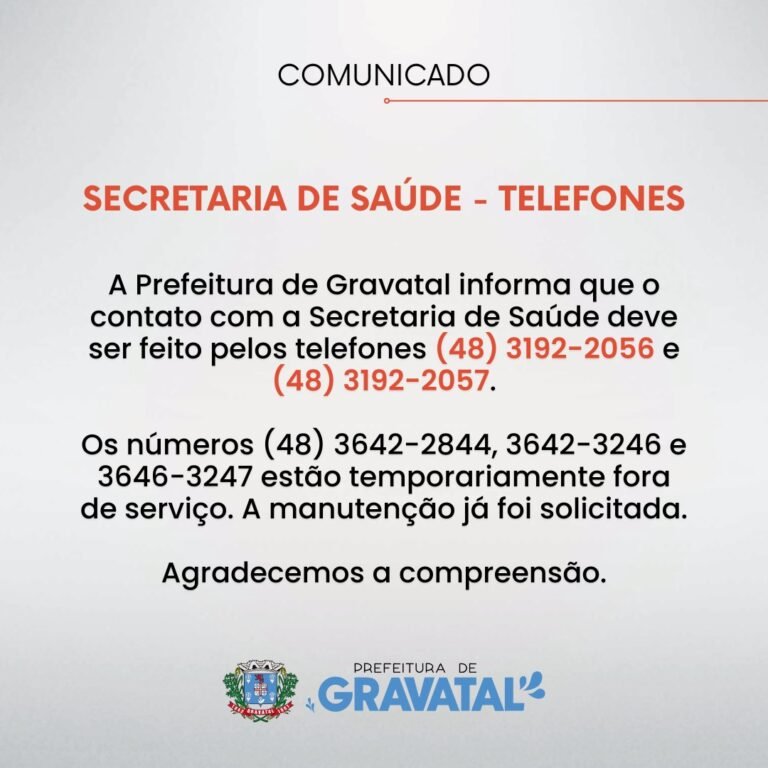 Gravatal atualiza telefones da Secretaria de Saúde
