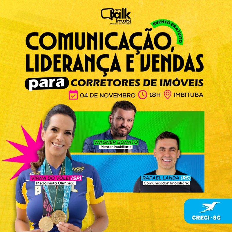 Três nomes nacionais palestram em evento gratuito do CRECI-SC em Imbituba