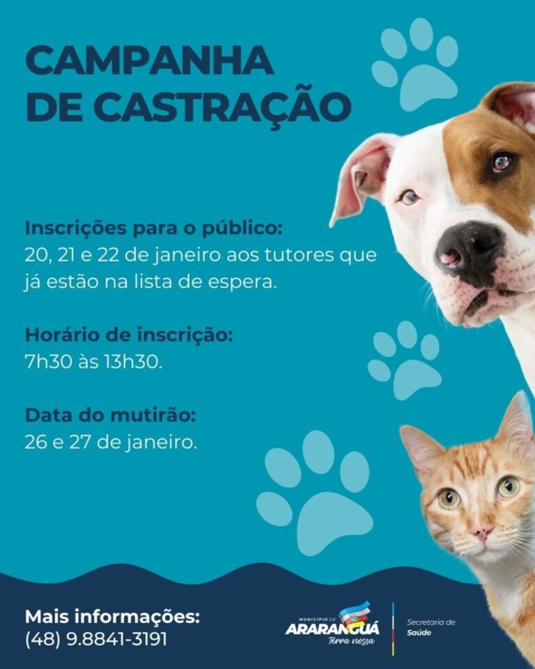 Araranguá abre campanha de castração para cães e gatos