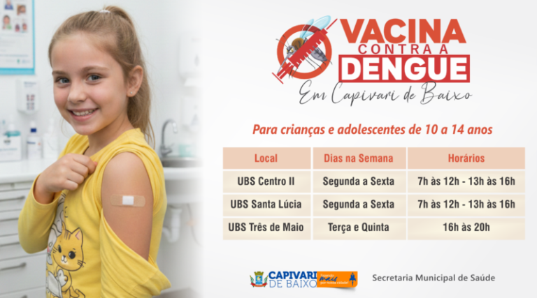 Capivari de Baixo inicia vacinação contra a dengue para crianças e adolescentes