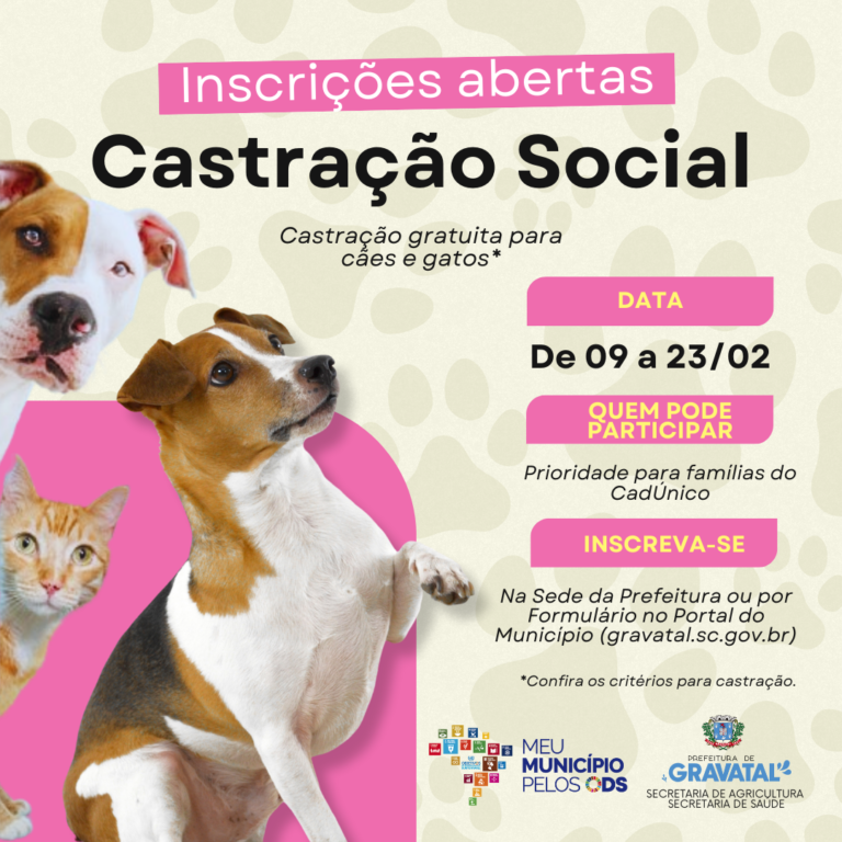 Gravatal abre inscrições para a Campanha de Castração Social 2026