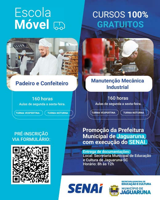 Jaguaruna abre inscrições para cursos gratuitos da Escola Móvel