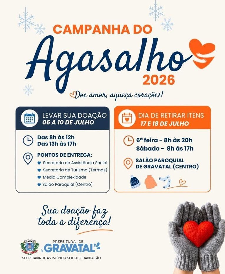 Gravatal lança Campanha do Agasalho 2026 e mobiliza comunidade para ajudar famílias no inverno