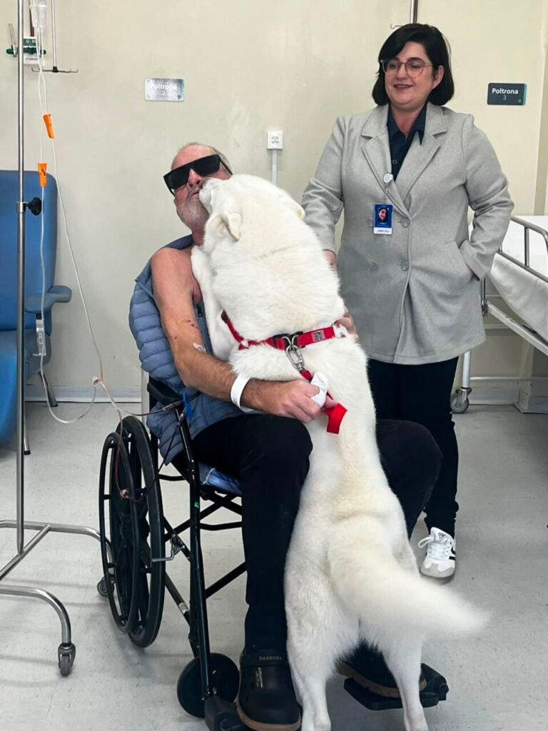 Paciente internado no HNSC se emociona ao receber visita de cão de apoio