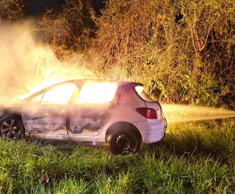 Carro é destruído por incêndio na madrugada em Tubarão