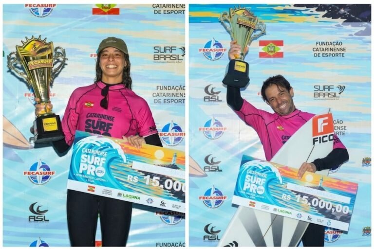 Kiany Hyakutake e Caetano Vargas conquistam a primeira etapa do Circuito Catarinense de Surf Pro